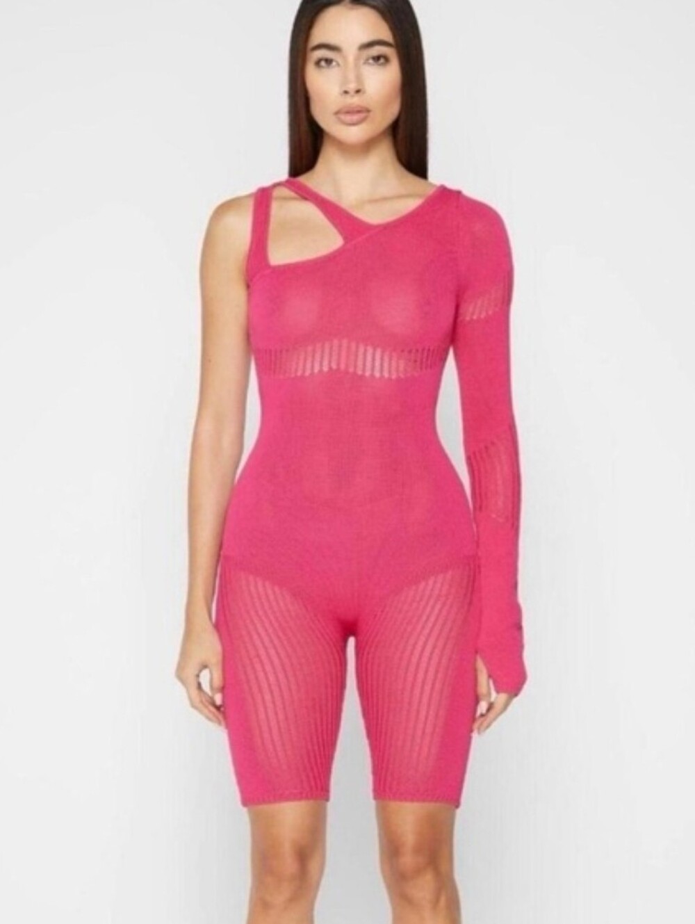 Maniere De Voir | One-Shoulder Contour Bodysuit Playsuit Size S In Pink